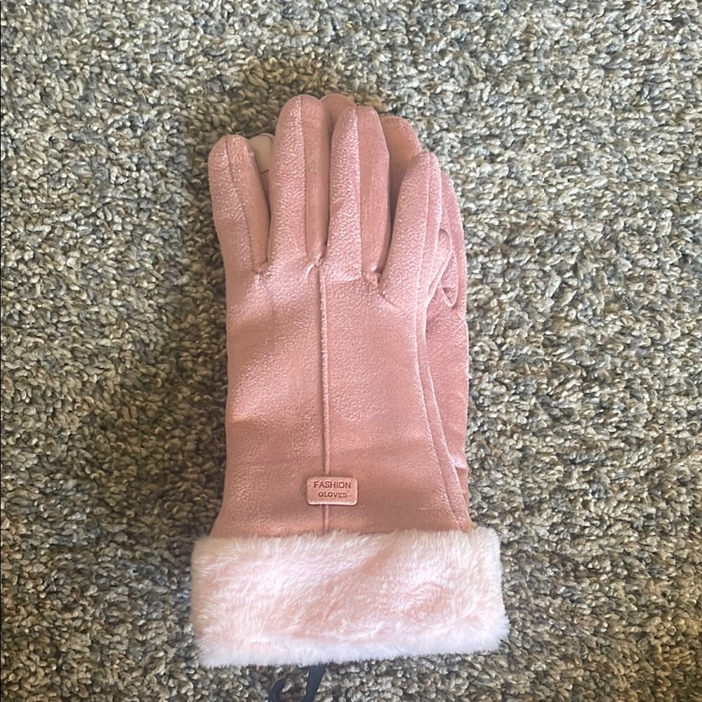Pink Faux Fur Lined Gloves Sz. Medium